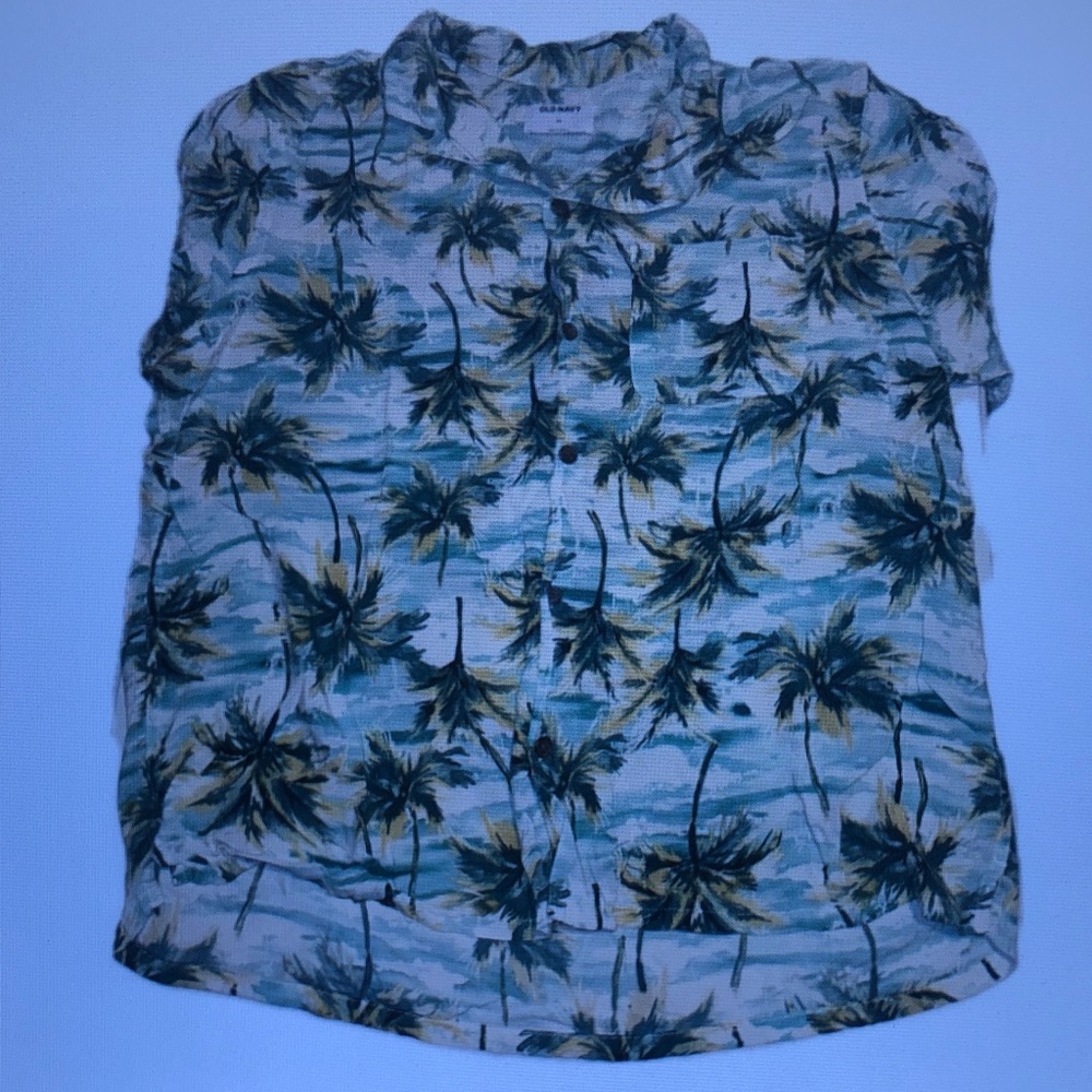 Old Navy Kids Palm Tree Print Button-Up Shirt - Blue, Green, Yellow